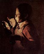 Georges de La Tour Knabe blast in eine Lampe Norge oil painting reproduction